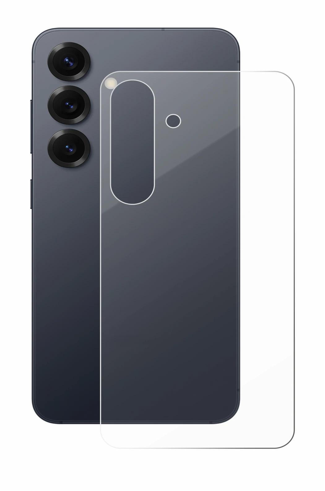 Abbildung des Geräts Samsung Galaxy S25 (Rückseite) mit einer Vielzahl des Displayschutzes.