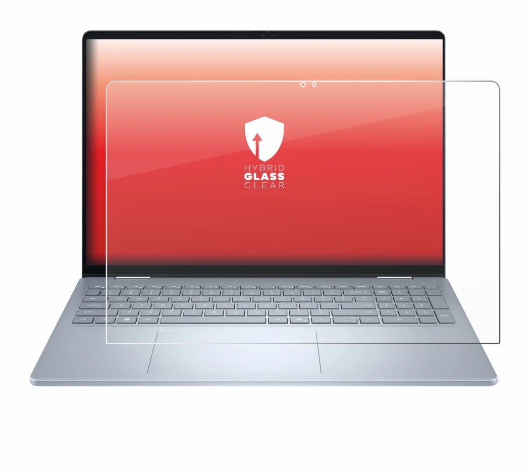 Abbildung des Geräts Dell 16 Plus-2-in-1 mit einer Vielzahl des Displayschutzes.