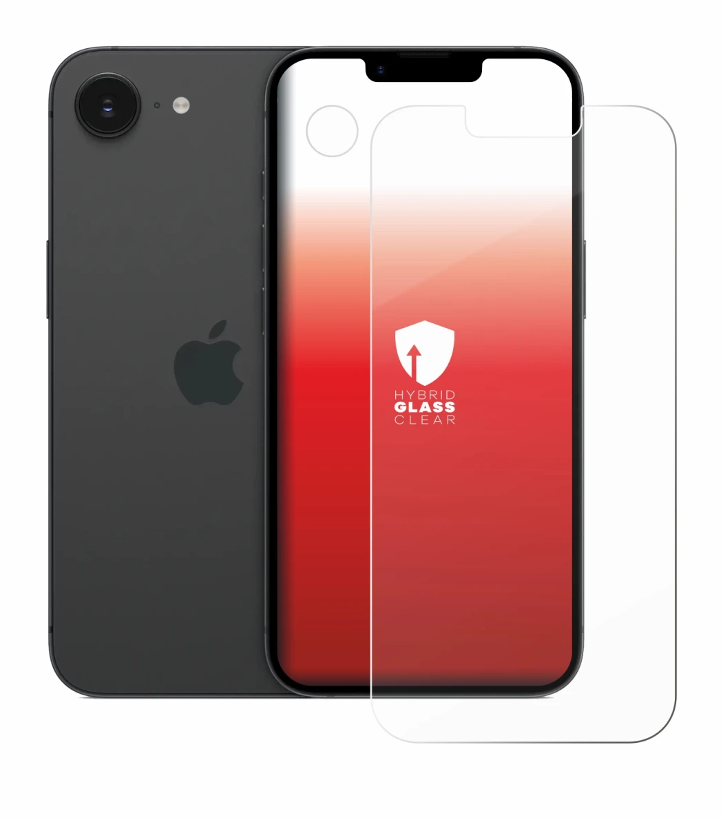 Abbildung des Geräts Apple iPhone 16e (Display+Kamera) mit einer Vielzahl des Displayschutzes.