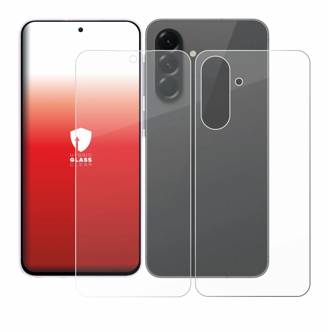 Abbildung des Geräts Samsung Galaxy A56 5G (Display+Rückseite) mit einer Vielzahl des Displayschutzes.