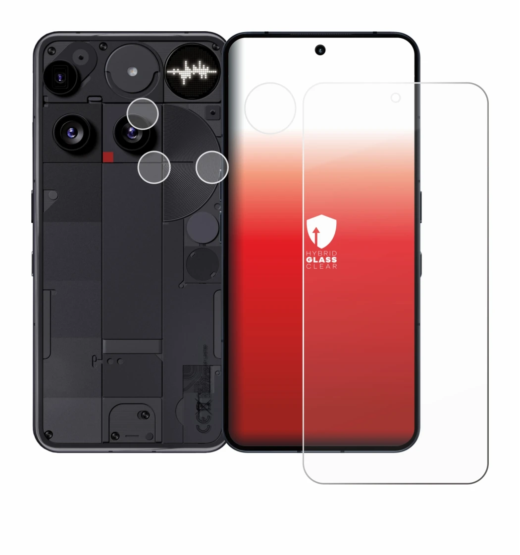 Abbildung des Geräts Nothing Phone (3) (Display+Kamera) mit einer Vielzahl des Displayschutzes.