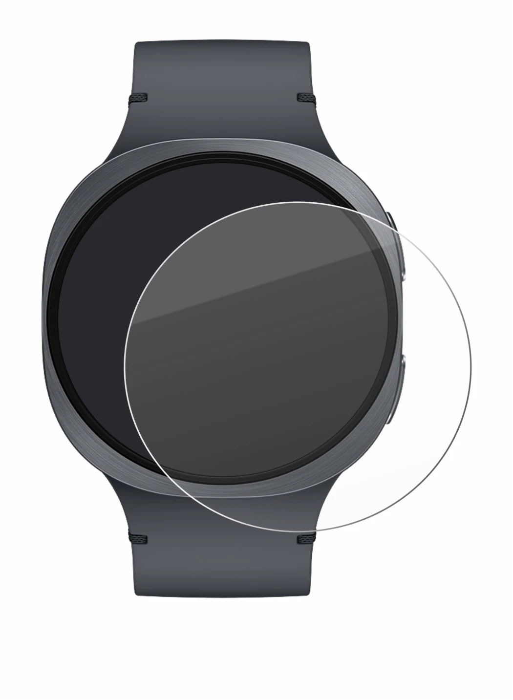 Abbildung des Geräts Samsung Galaxy Watch 8 (44 mm) mit einer Vielzahl des Displayschutzes.