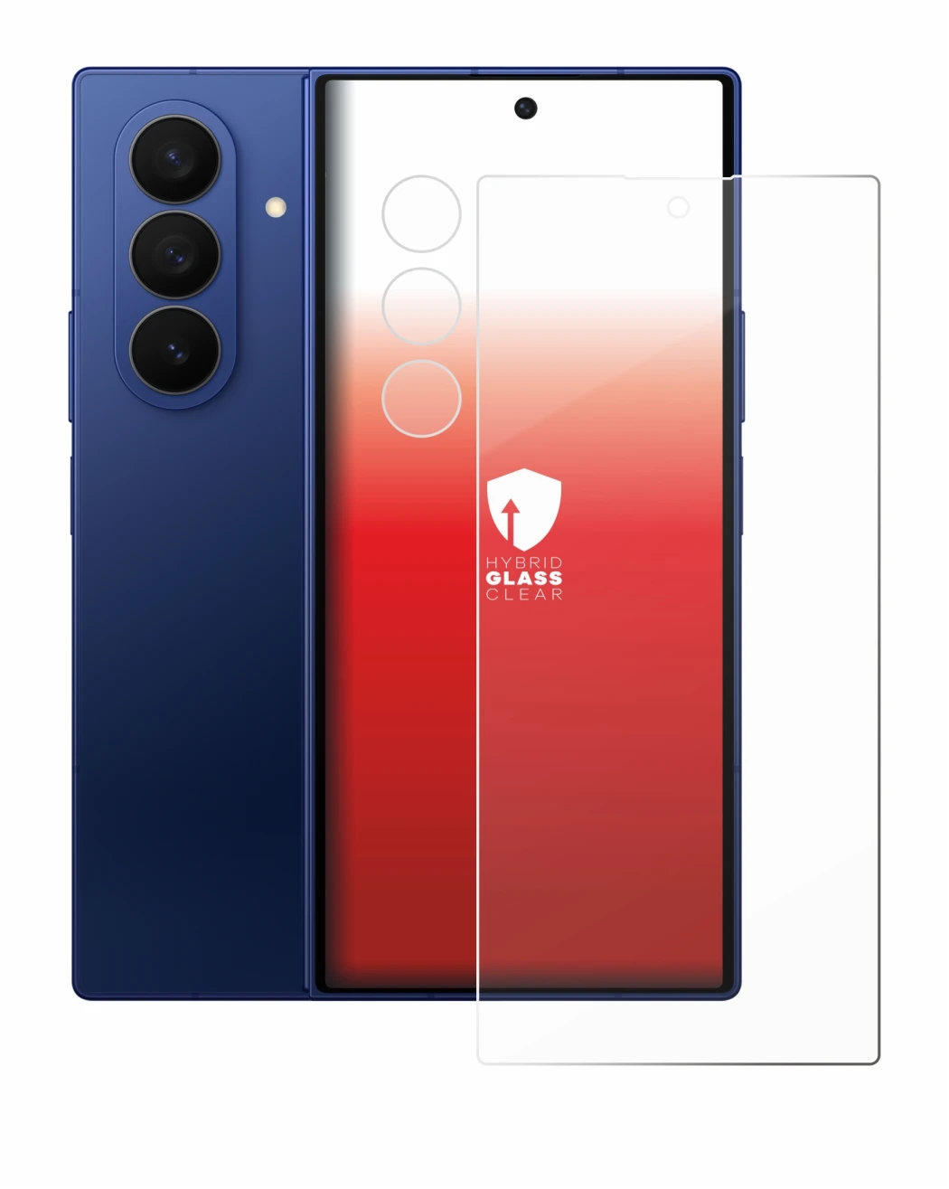 Abbildung des Geräts Samsung Galaxy Z Fold 7 (Display+Kamera) mit einer Vielzahl des Displayschutzes.