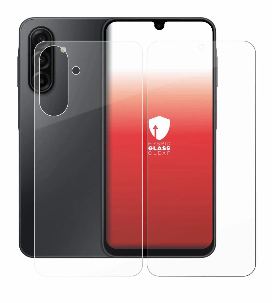 Abbildung des Geräts Samsung Galaxy A17 5G (Display+Rückseite) mit einer Vielzahl des Displayschutzes.