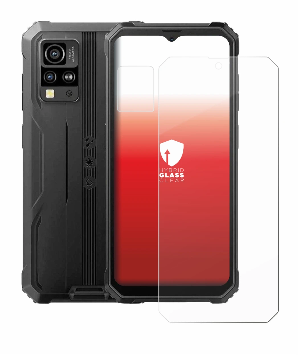 Abbildung des Geräts Blackview BV4800 SE (Display+Kamera) mit einer Vielzahl des Displayschutzes.