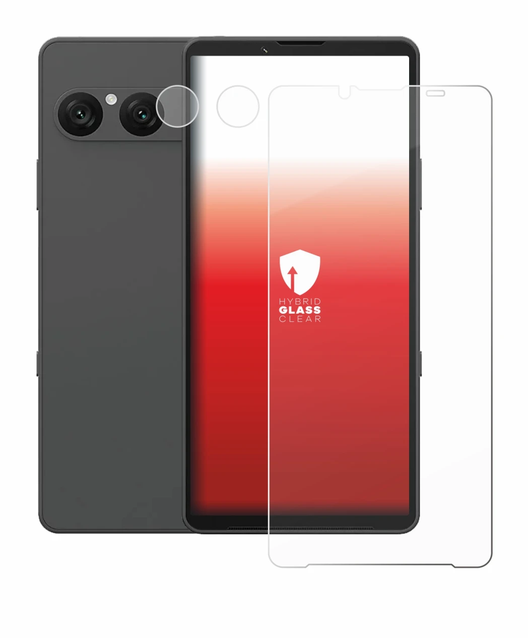 Abbildung des Geräts Sony Xperia 10 VII (Display+Kamera) mit einer Vielzahl des Displayschutzes.