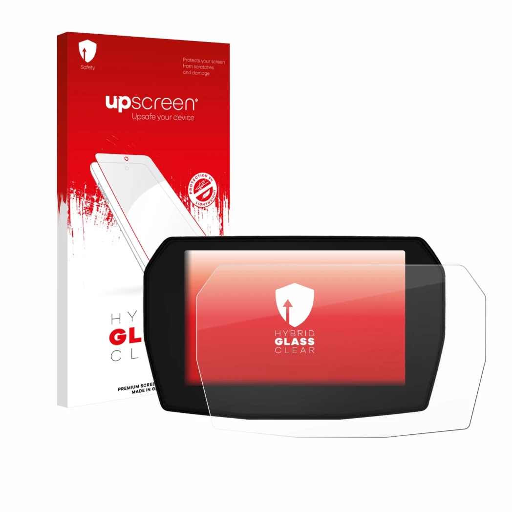 Vorderseite einer Produktverpackung mit dem Markenlogo upscreen. Daneben ist das Gerät Ducati Streetfighter V2 2025 mit dem zu