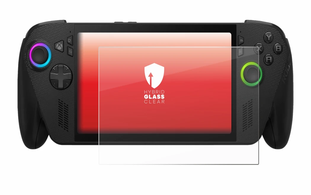 Abbildung des Geräts ASUS ROG Xbox Ally X mit einer Vielzahl des Displayschutzes.