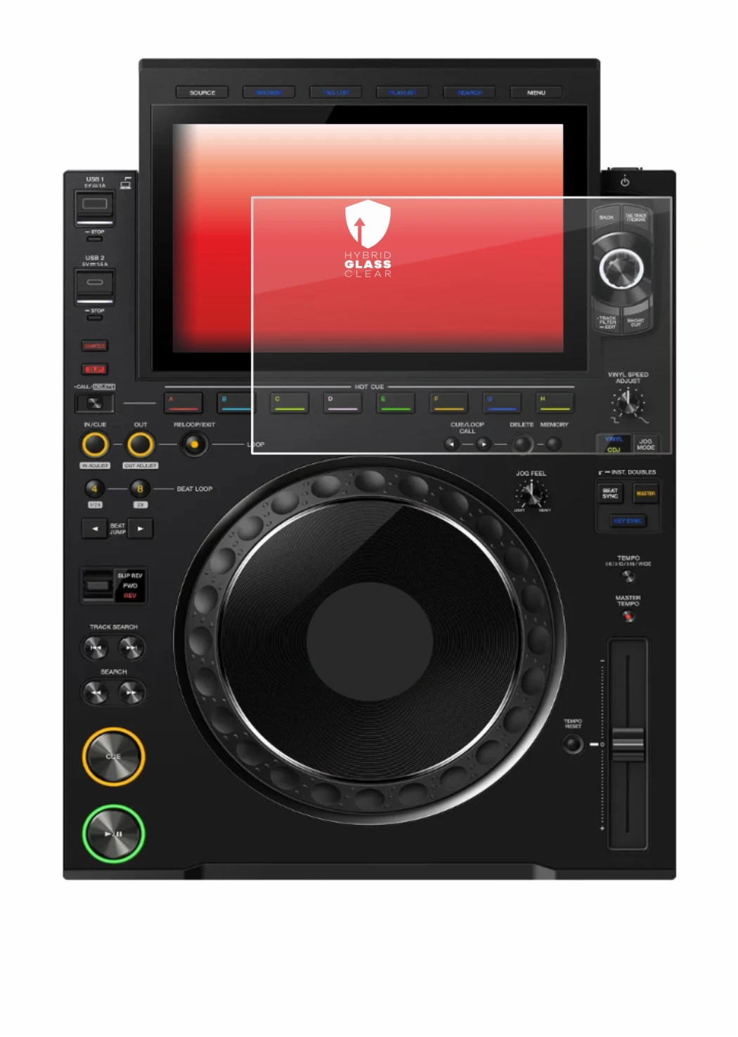 Abbildung des Geräts Pioneer CDJ 3000X mit einer Vielzahl des Displayschutzes.