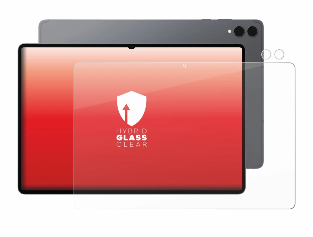 Abbildung des Geräts Samsung Galaxy Tab S11 Ultra (Display+Kamera) mit einer Vielzahl des Displayschutzes.