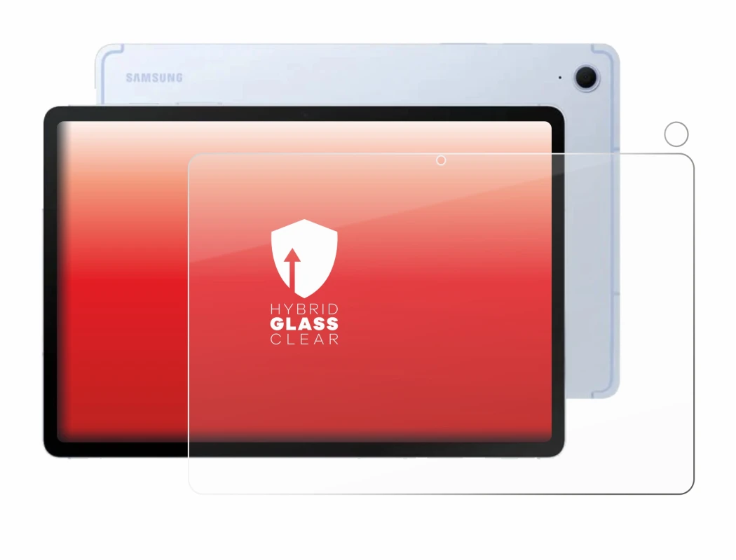 Abbildung des Geräts Samsung Galaxy Tab S10 FE (Display+Kamera) mit einer Vielzahl des Displayschutzes.