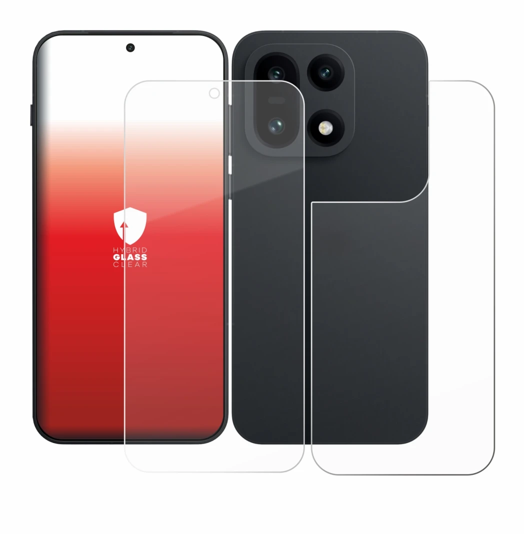 Abbildung des Geräts OnePlus 15 (Display+Rückseite) mit einer Vielzahl des Displayschutzes.