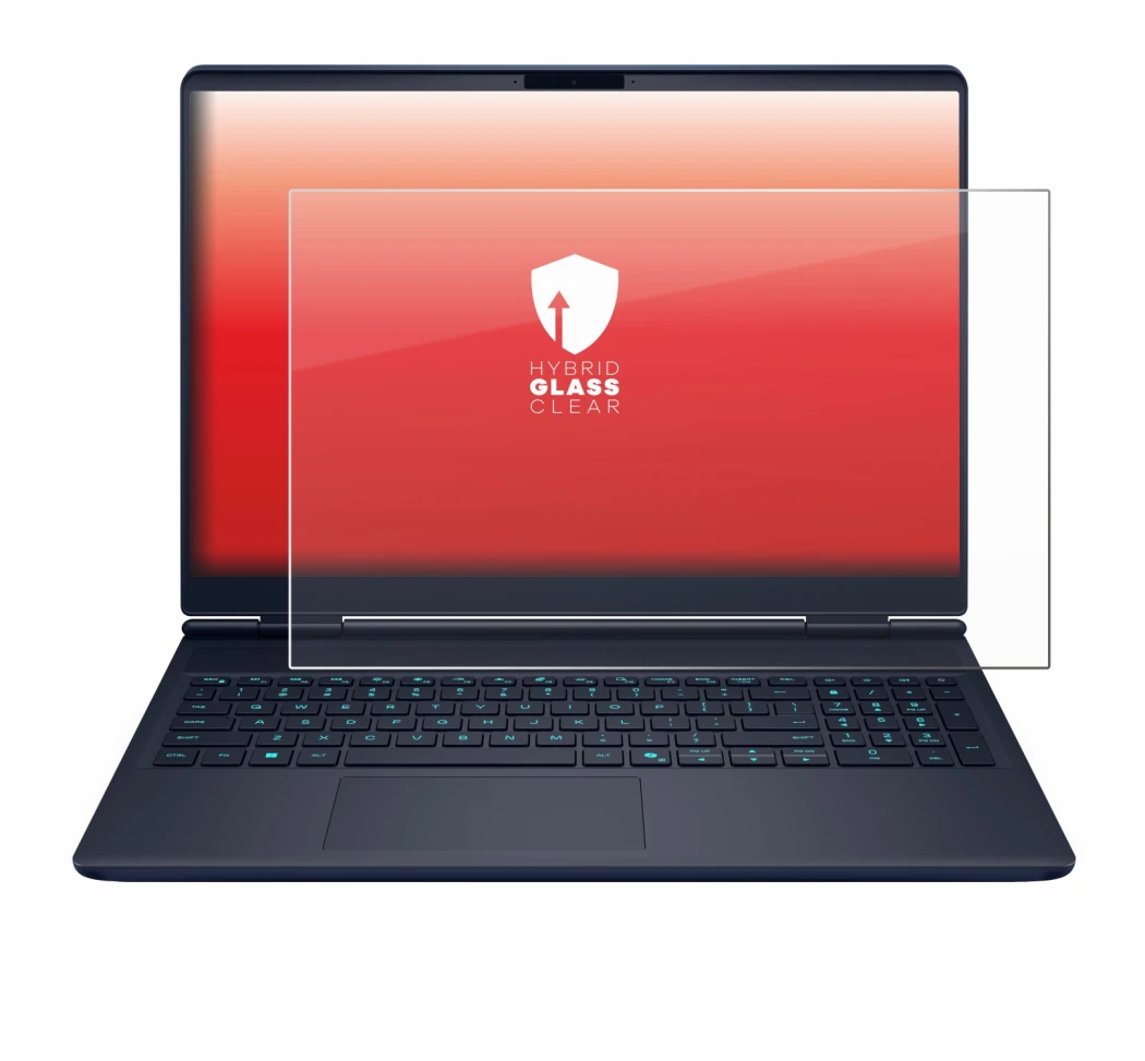 Abbildung des Geräts Dell Alienware 16X mit einer Vielzahl des Displayschutzes.
