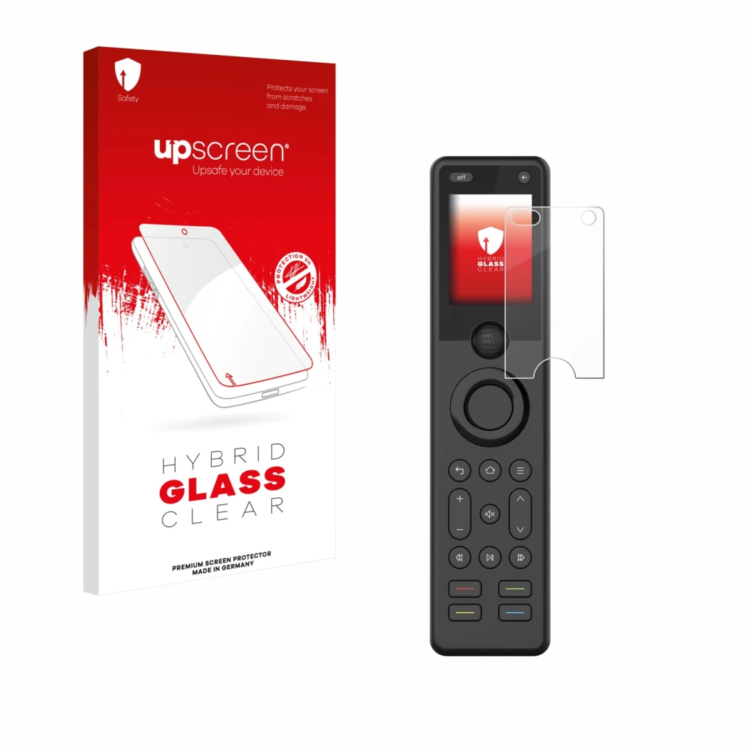 Vorderseite einer Produktverpackung mit dem Markenlogo upscreen. Daneben ist das Gerät Sofabaton X1S mit dem zugehörigen Displ