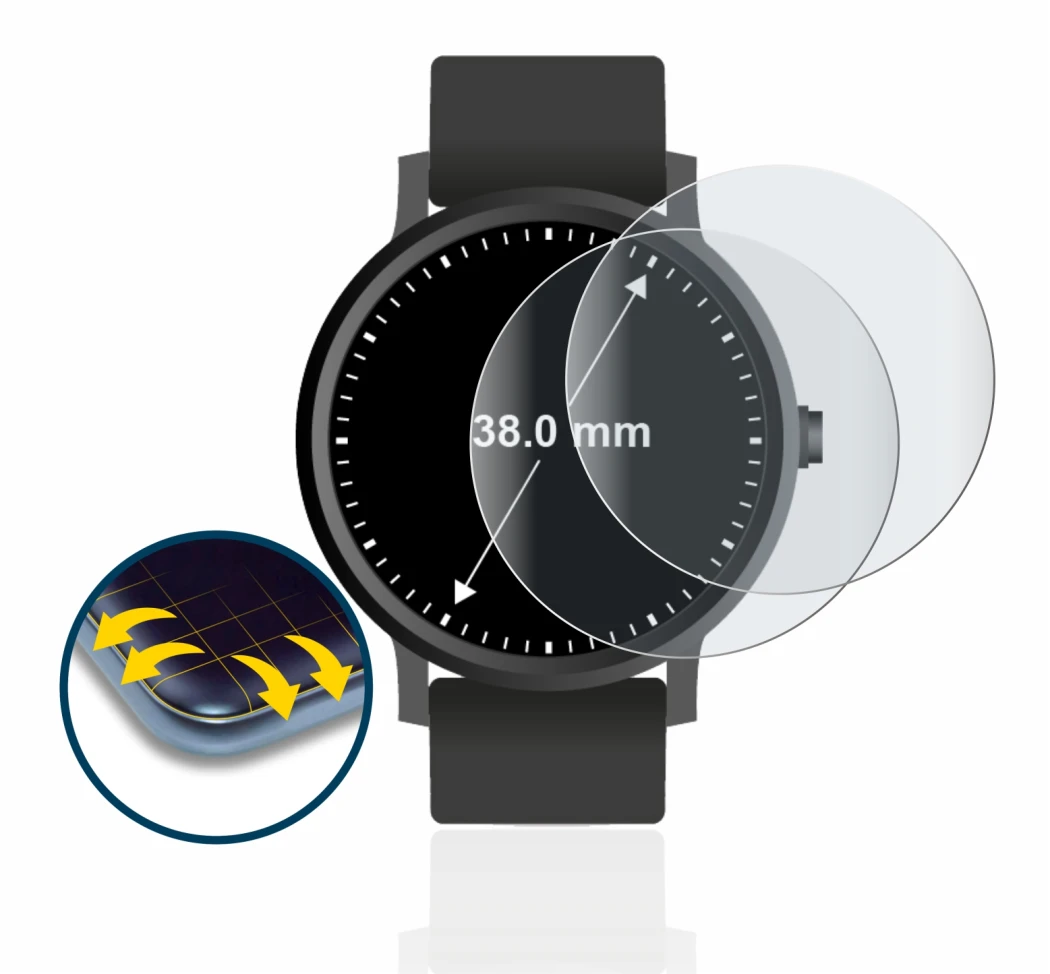 Abbildung des Geräts Armbanduhren (Kreisrund, ø: 38 mm) mit einer Vielzahl des Displayschutzes.