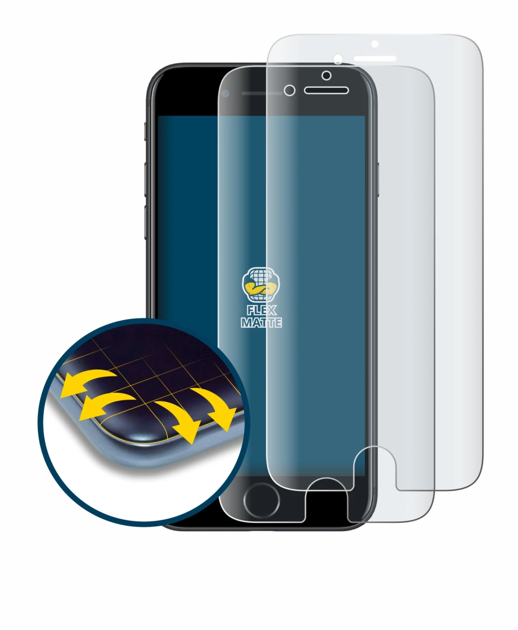 Abbildung des Geräts Apple iPhone 7 mit einer Vielzahl des Displayschutzes.