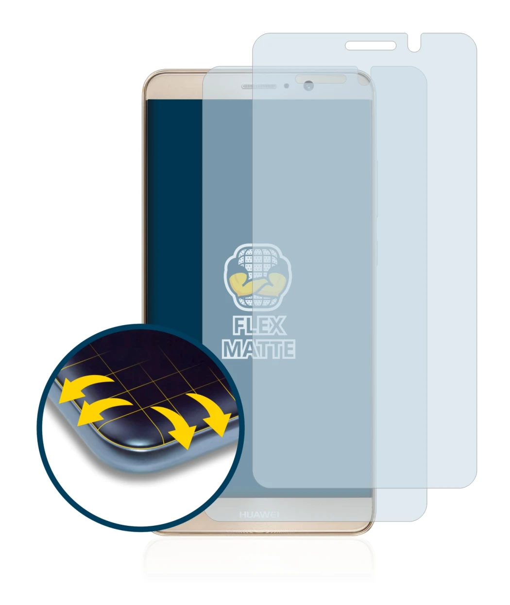 Abbildung des Geräts Huawei Mate 9 mit einer Vielzahl des Displayschutzes.