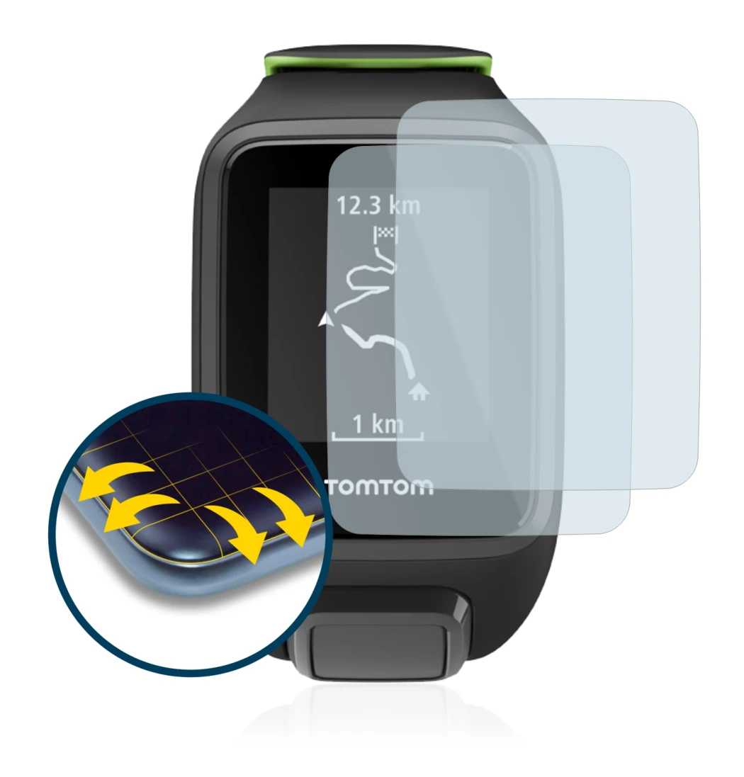 Abbildung des Geräts TomTom Runner 3 mit einer Vielzahl des Displayschutzes.