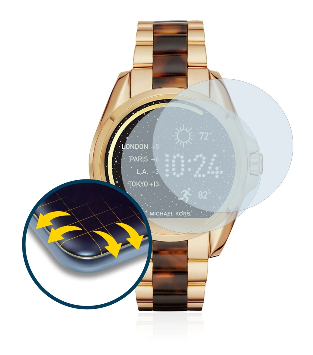 Abbildung des Geräts Michael Kors Access Bradshaw mit einer Vielzahl des Displayschutzes.