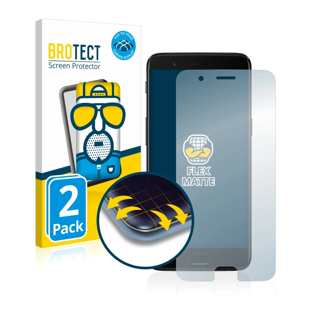 Vorderseite einer Produktverpackung mit dem Markenlogo BROTECT. Daneben ist das Gerät OnePlus 5 mit dem zugehörigen Displaysch