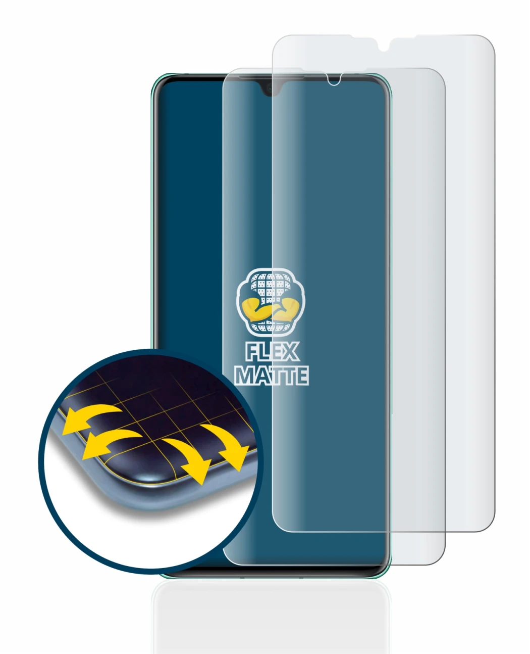 Abbildung des Geräts Huawei P30 mit einer Vielzahl des Displayschutzes.