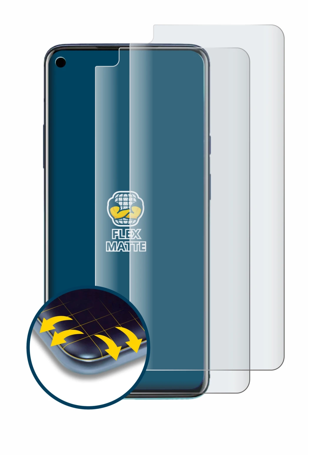 Abbildung des Geräts OnePlus 8 Pro mit einer Vielzahl des Displayschutzes.