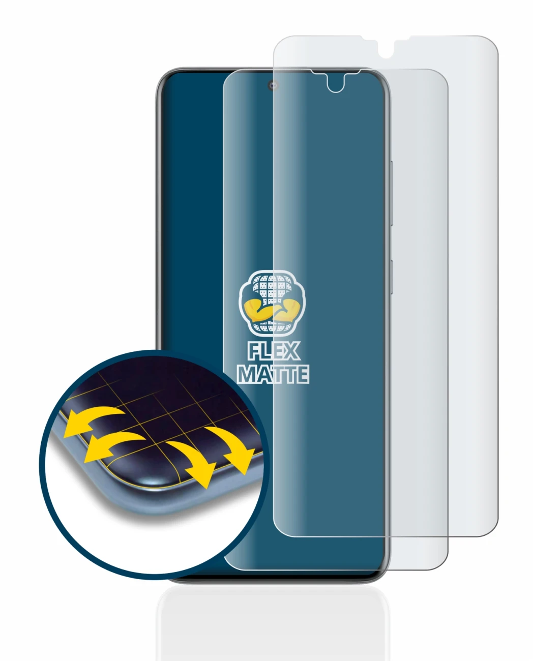 Abbildung des Geräts Samsung Galaxy S20 mit einer Vielzahl des Displayschutzes.