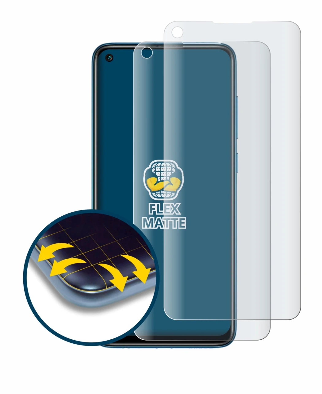 Abbildung des Geräts Xiaomi Redmi Note 9 mit einer Vielzahl des Displayschutzes.