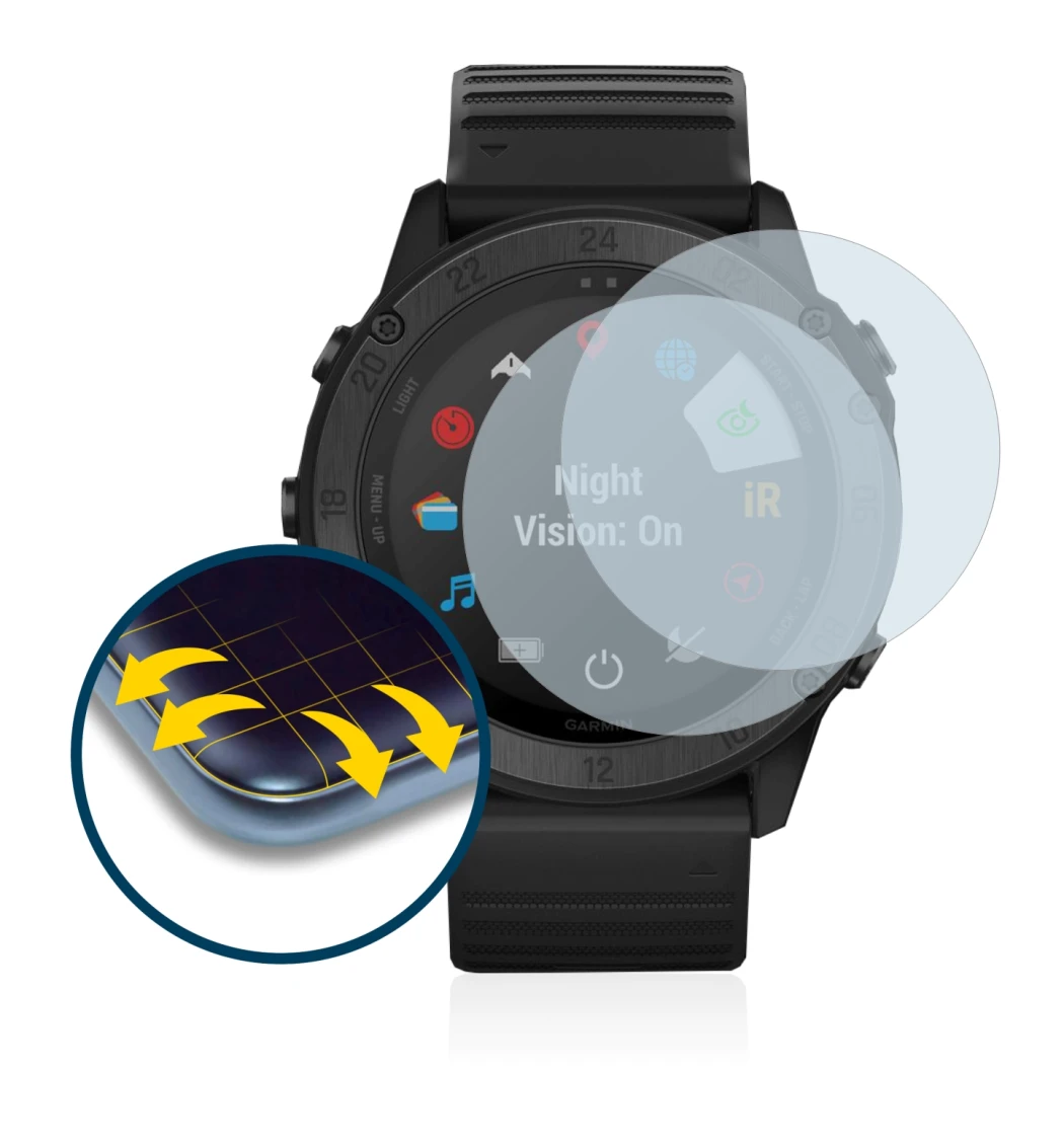 Abbildung des Geräts Garmin Tactix Delta Solar Ballistic mit einer Vielzahl des Displayschutzes.