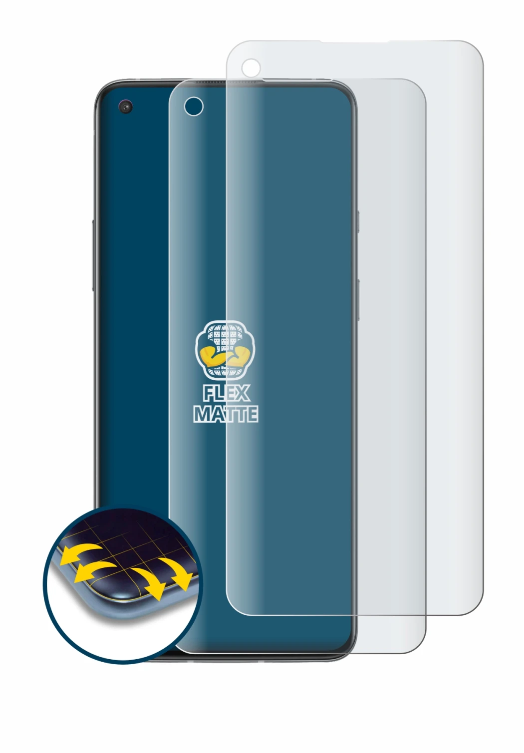 Abbildung des Geräts OnePlus 8T mit einer Vielzahl des Displayschutzes.