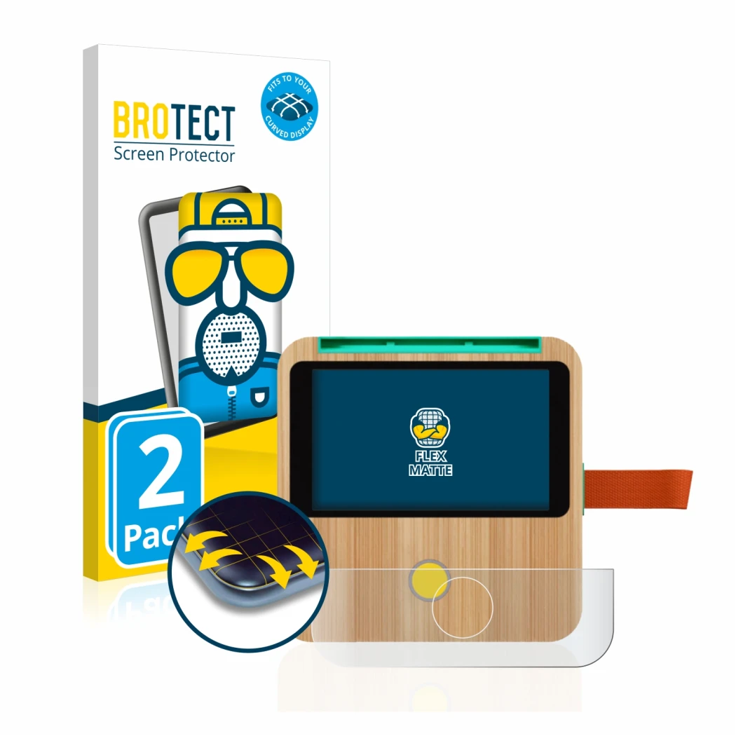 Vorderseite einer Produktverpackung mit dem Markenlogo BROTECT. Daneben ist das Gerät tigerbox Touch mit dem zugehörigen Displ