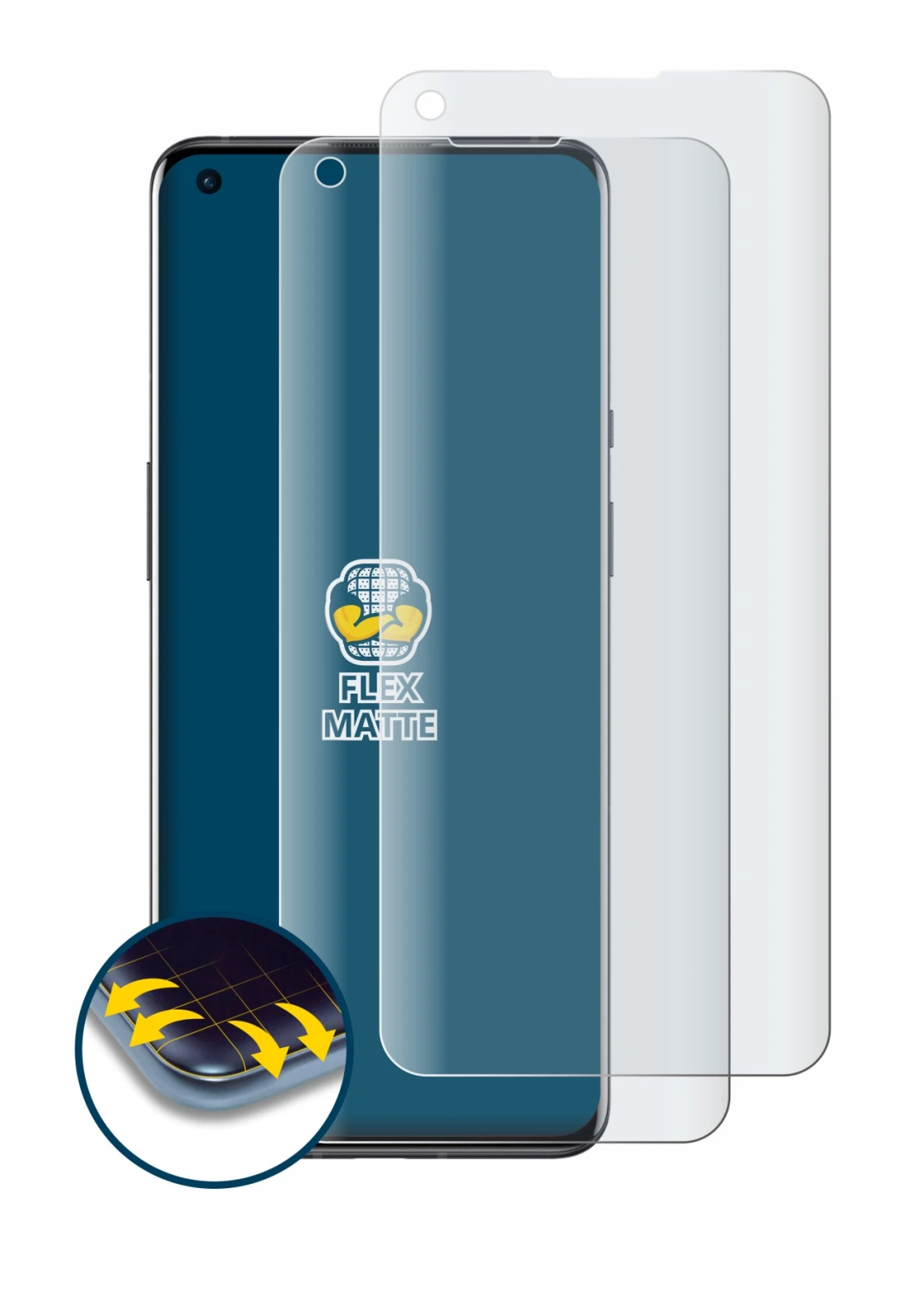 Abbildung des Geräts OnePlus 9 Pro mit einer Vielzahl des Displayschutzes.