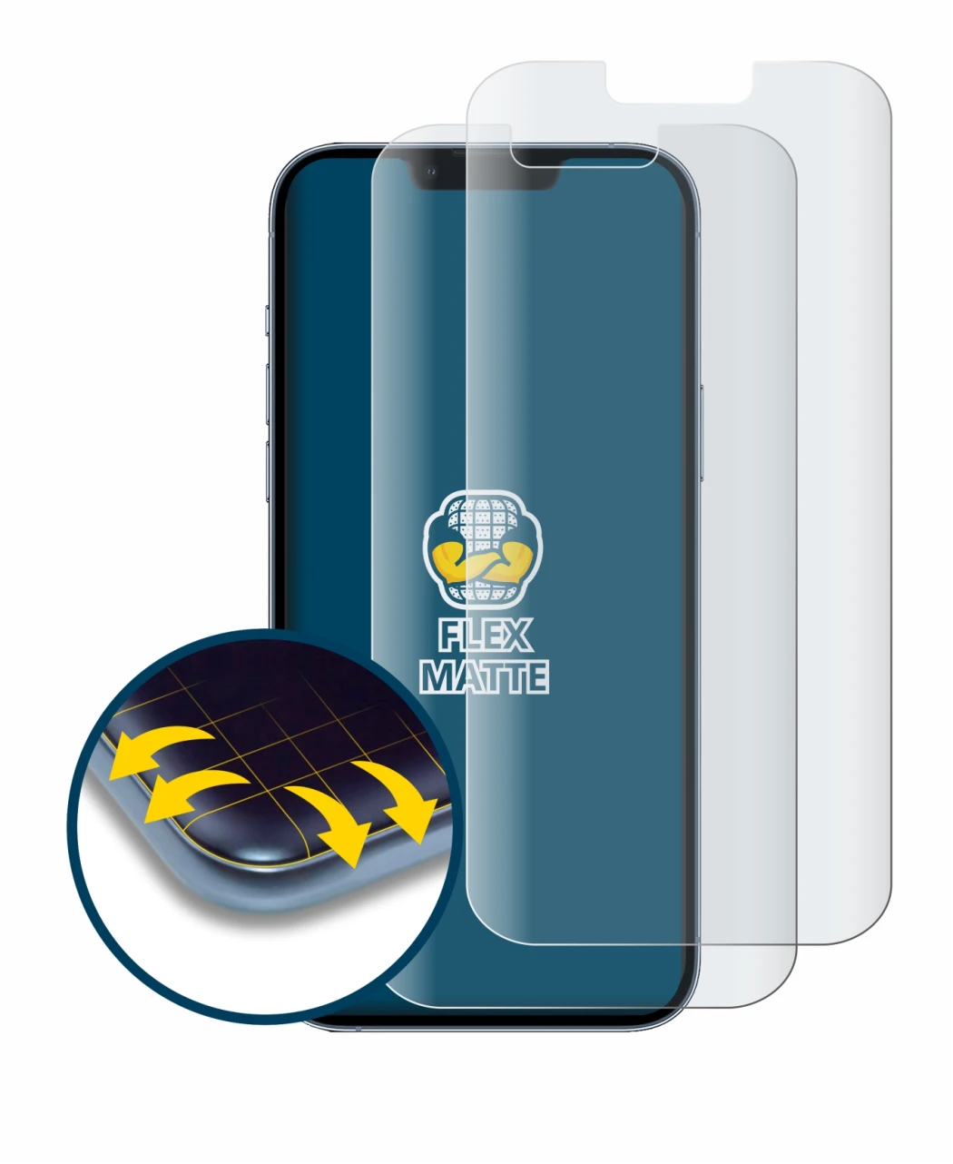 Abbildung des Geräts Apple iPhone 13 Pro Max mit einer Vielzahl des Displayschutzes.