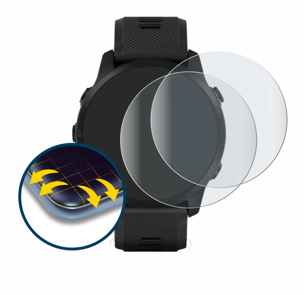 Abbildung des Geräts Garmin Forerunner 945 LTE mit einer Vielzahl des Displayschutzes.