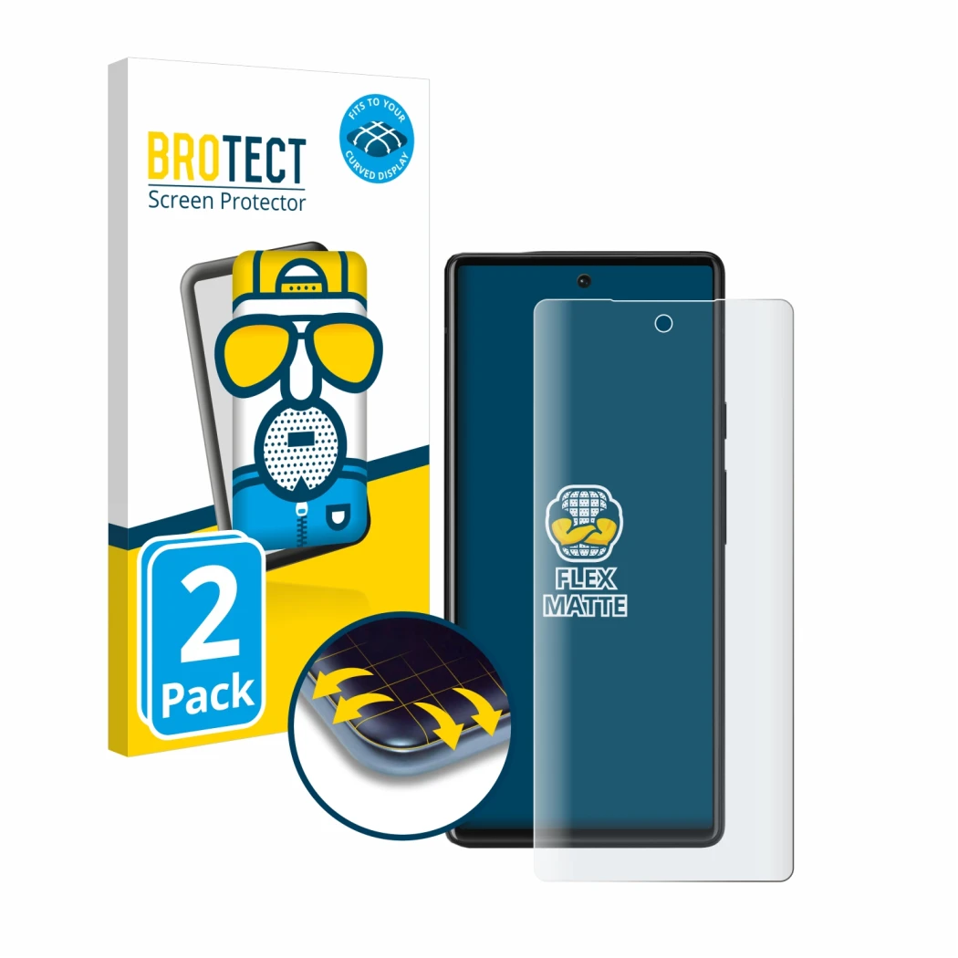 Vorderseite einer Produktverpackung mit dem Markenlogo BROTECT. Daneben ist das Gerät Google Pixel 6 mit dem zugehörigen Displ