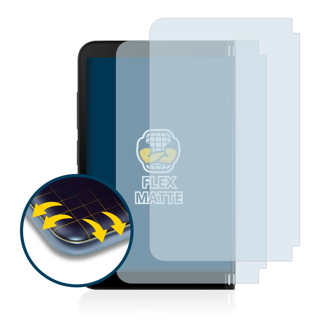 Abbildung des Geräts Microsoft Surface Duo 2 (Äußeres Display) mit einer Vielzahl des Displayschutzes.