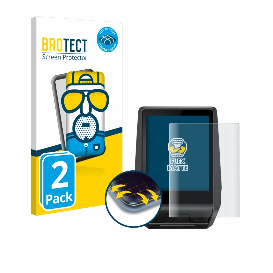 Vorderseite einer Produktverpackung mit dem Markenlogo BROTECT. Daneben ist das Gerät Bosch Nyon 2 2021 mit dem zugehörigen Di