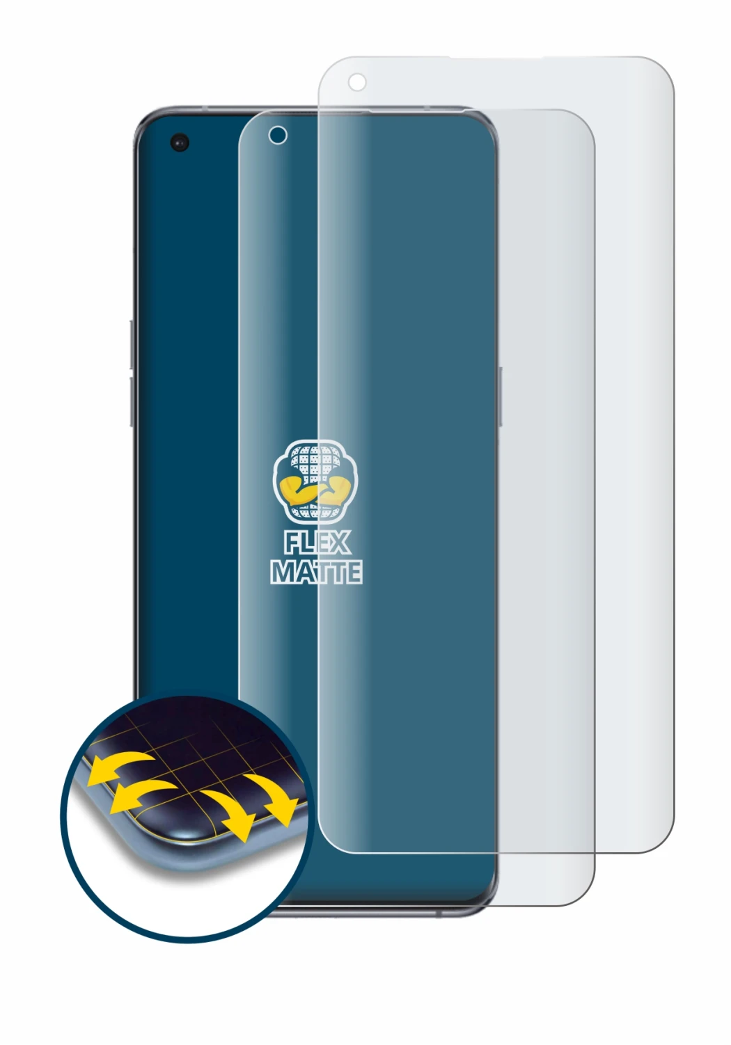 Abbildung des Geräts Oppo Find X5 Pro mit einer Vielzahl des Displayschutzes.