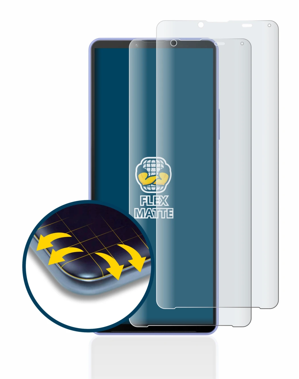 Abbildung des Geräts Sony Xperia 10 IV mit einer Vielzahl des Displayschutzes.