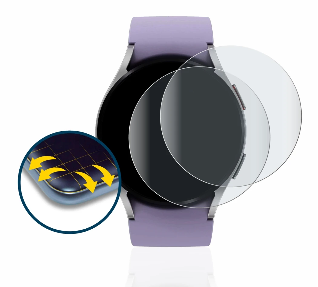 Abbildung des Geräts Samsung Galaxy Watch 5 (40mm) mit einer Vielzahl des Displayschutzes.