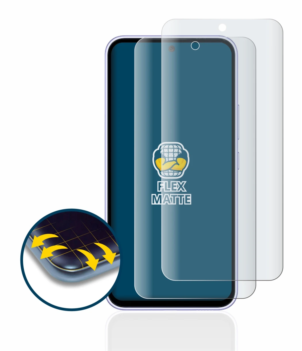 Abbildung des Geräts Samsung Galaxy A54 5G mit einer Vielzahl des Displayschutzes.