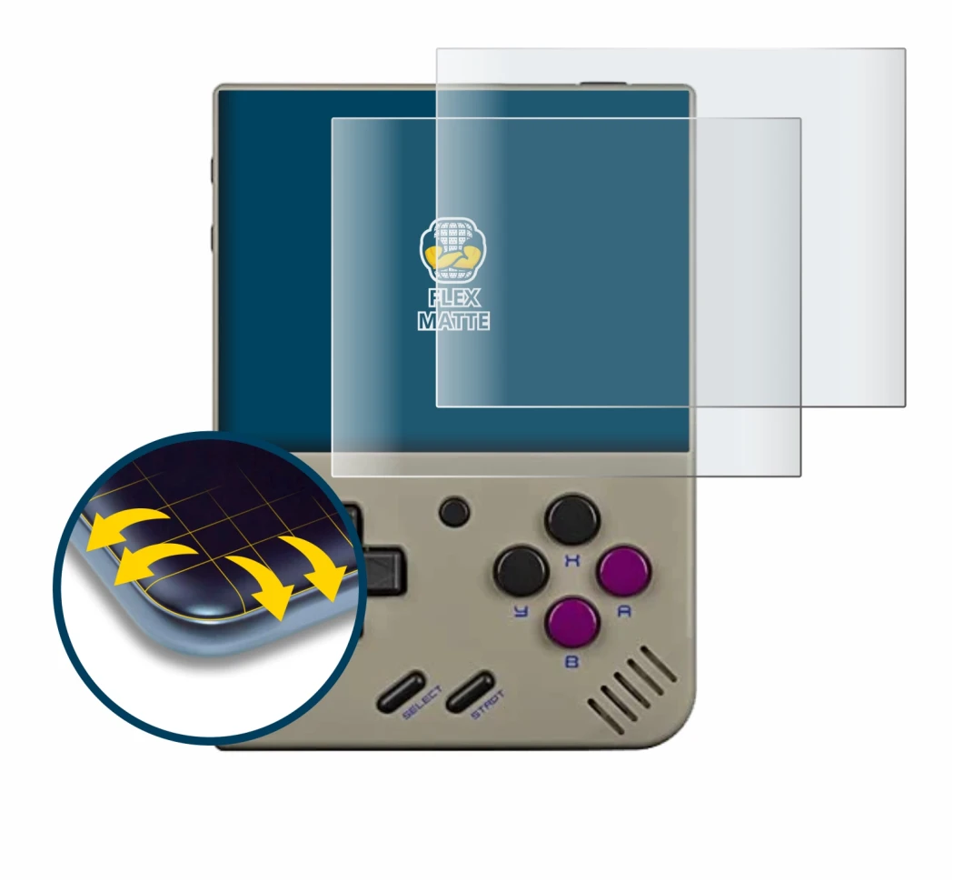 Abbildung des Geräts Miyoo Mini Plus mit einer Vielzahl des Displayschutzes.