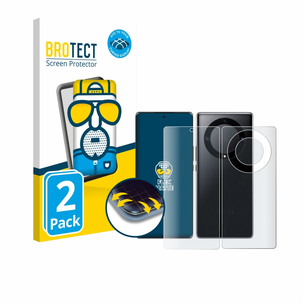 Vorderseite einer Produktverpackung mit dem Markenlogo BROTECT. Daneben ist das Gerät Honor Magic 5 Lite (Display+Rückseite) m