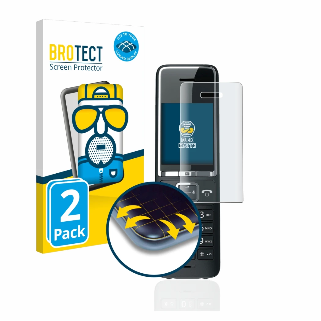 Vorderseite einer Produktverpackung mit dem Markenlogo BROTECT. Daneben ist das Gerät Gigaset COMFORT 550HX mit dem zugehörige