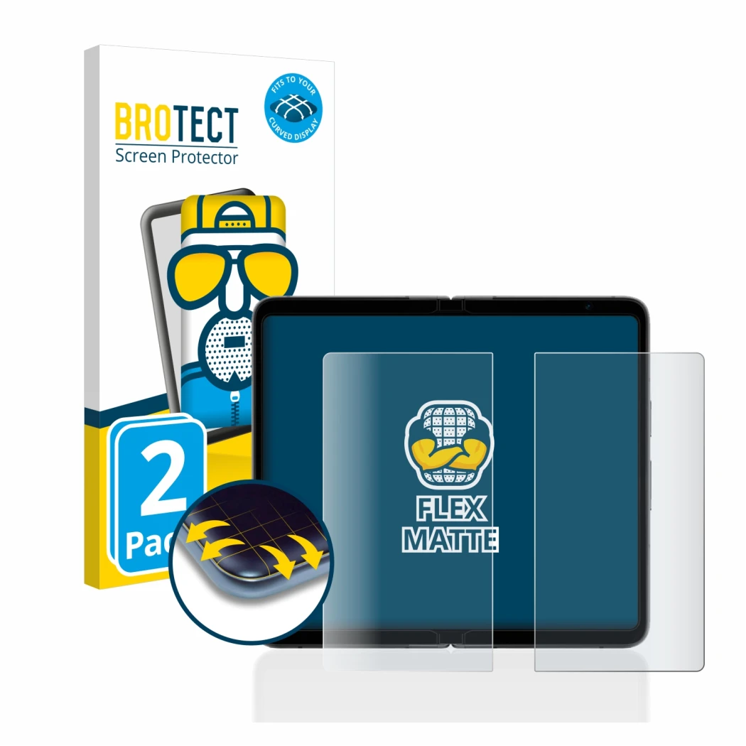 Vorderseite einer Produktverpackung mit dem Markenlogo BROTECT. Daneben ist das Gerät Google Pixel Fold (Inneres Display) mit