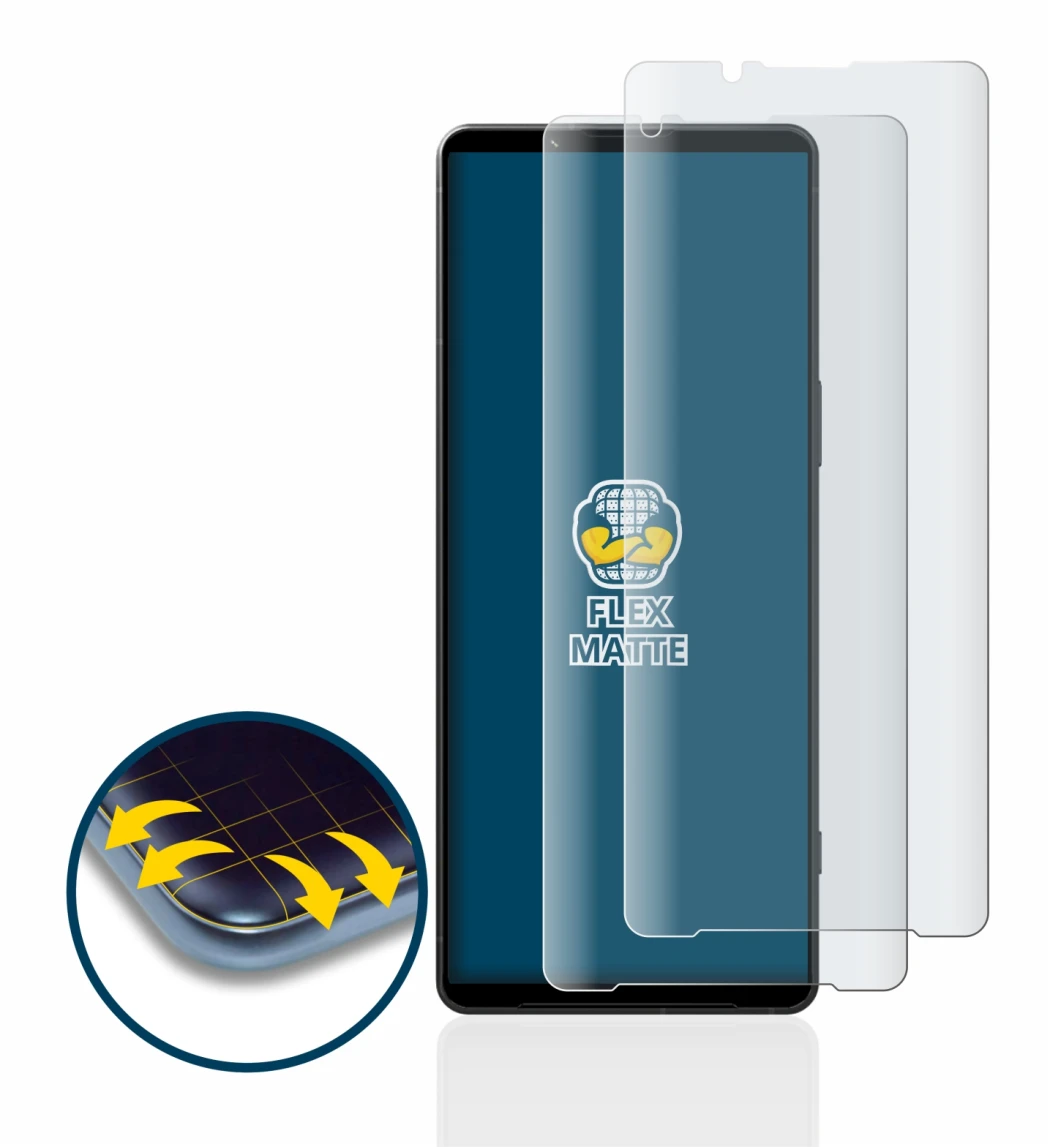 Abbildung des Geräts Sony Xperia 1 V mit einer Vielzahl des Displayschutzes.