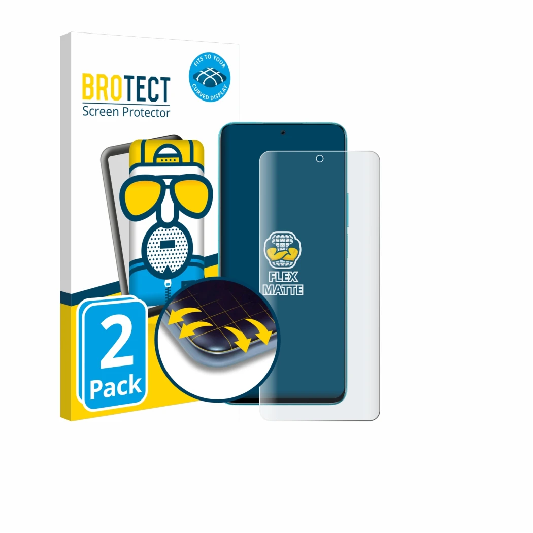 Vorderseite einer Produktverpackung mit dem Markenlogo BROTECT. Daneben ist das Gerät Honor 90 Lite mit dem zugehörigen Displa