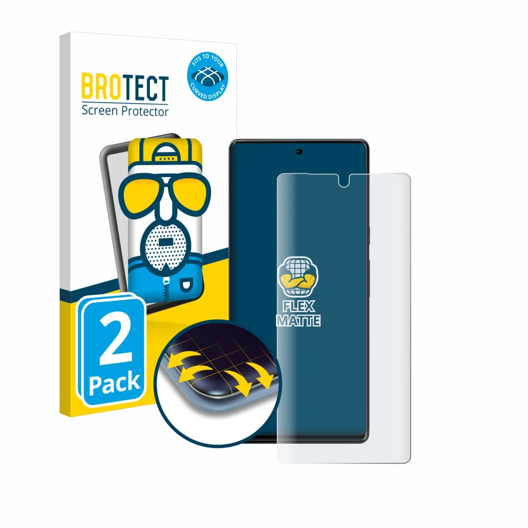 Vorderseite einer Produktverpackung mit dem Markenlogo BROTECT. Daneben ist das Gerät Google Pixel 6 Pro (case-friendly) mit d