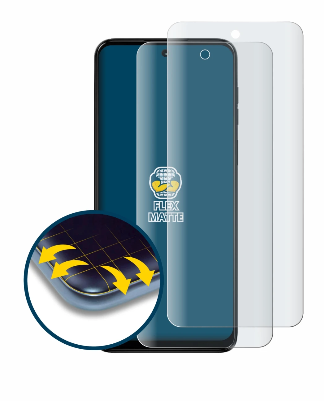 Abbildung des Geräts Motorola Moto G14 mit einer Vielzahl des Displayschutzes.