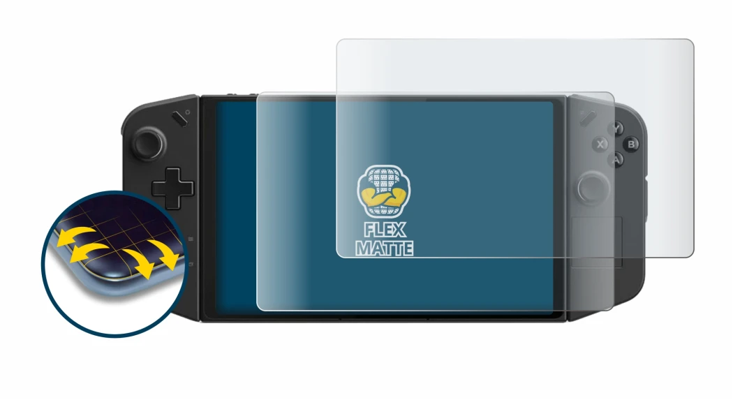 Abbildung des Geräts Lenovo Legion Go mit einer Vielzahl des Displayschutzes.